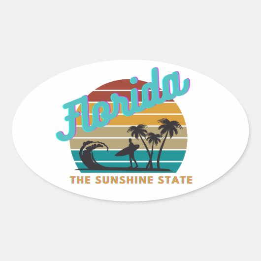 Florida State Retro  Zonsondergang Ovale Sticker (Voorkant)