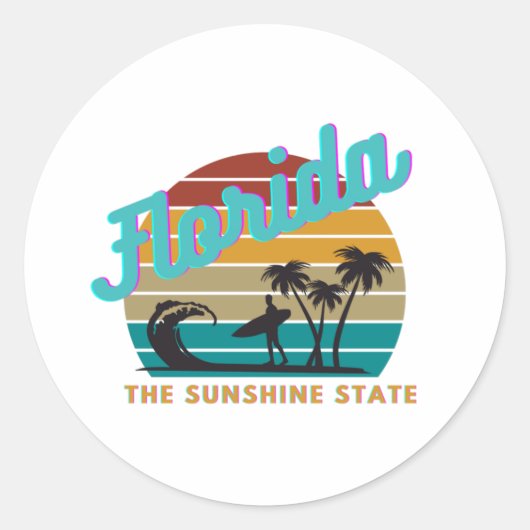 Florida State Retro  Zonsondergang Ronde Sticker (Voorkant)