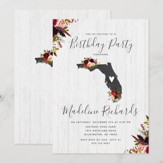 Florida State rustieke verjaardagsfeestuitnodiging Kaart (Voorkant / Achterkant)