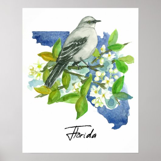 Florida State Shape Orange Blossom Mockingbird Poster (Voorkant)