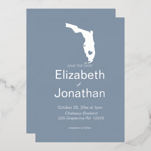 Florida State Silhouette Destination Wedding Folie Uitnodiging (Voorkant / Achterkant)