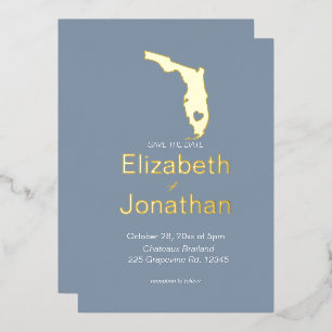 Florida State Silhouette Destination Wedding Gold Folie Uitnodiging