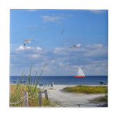 Florida strand met Sailboot Tile Tegeltje (Voorkant)