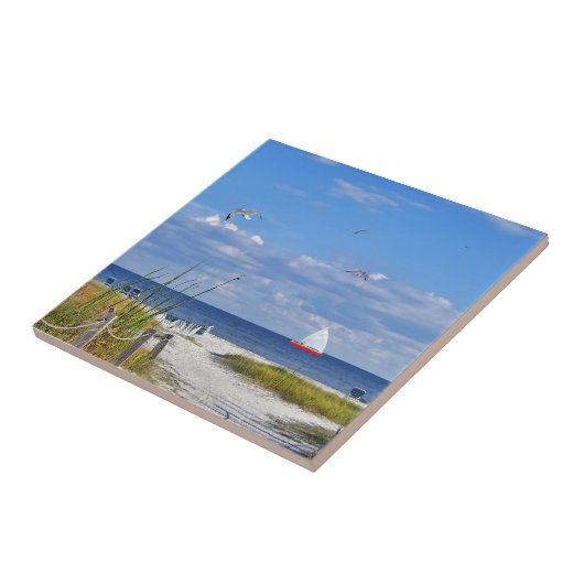 Florida strand met Sailboot Tile Tegeltje (Zijkant)
