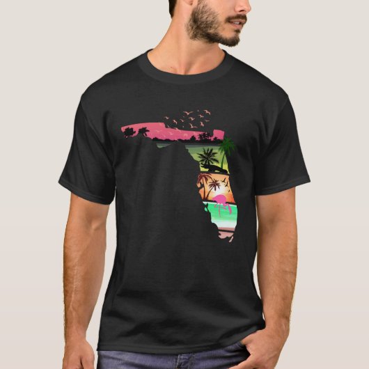 Florida Summer Palm Trees 80s Beach Sunset T-shirt (Voorkant)