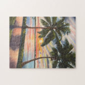 Florida Sunset met palmbomen kleurrijk Legpuzzel (Horizontaal)