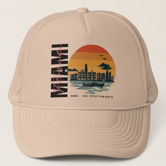 Florida Sunset Skyline Retro Miami Beach Trucker Pet (Voorkant)
