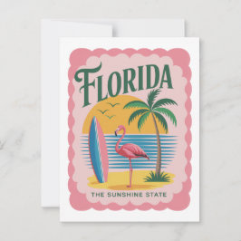 Florida The Sunshine State Retro Flamingo Beach Briefkaart
