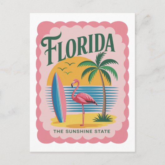 Florida The Sunshine State Retro Flamingo Beach Briefkaart (Voorkant)