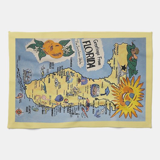  Florida toeristengroet kaart Theedoek (Horizontaal)