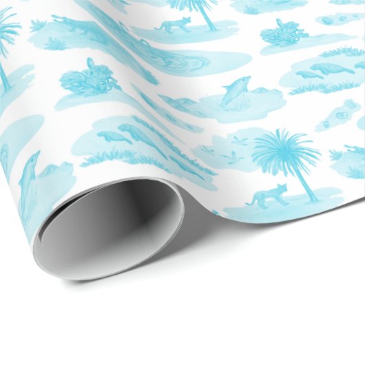 Florida Toile (Turquoise) Inpakpapier (Rol Hoek)