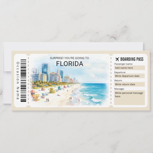 Florida Trip Boarding Pass Ticket Kaart (Voorkant)
