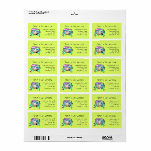 Florida Tropical Camping Long Address Wide Labels (Full Sheet)