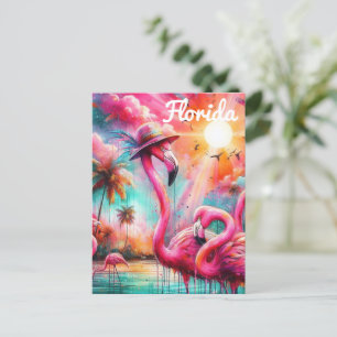 Florida Tropical Pink Flamingos Palmbomen Zon Briefkaart