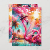 Florida Tropical Pink Flamingos Palmbomen Zon Briefkaart (Voorkant / Achterkant)