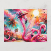 Florida Tropical Pink Flamingos Palmbomen Zon Briefkaart (Achterkant)