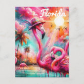 Florida Tropical Pink Flamingos Palmbomen Zon Briefkaart (Voorkant)