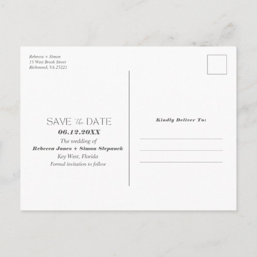 Florida Tropisch strand bruiloft Save the Date Aankondigingskaart (Achterkant)