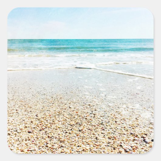 Florida Tropische strand Sand Ocean Waves Sea Shel Vierkante Sticker (Voorkant)