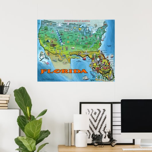 Florida USA Map Poster (Thuiskantoor)