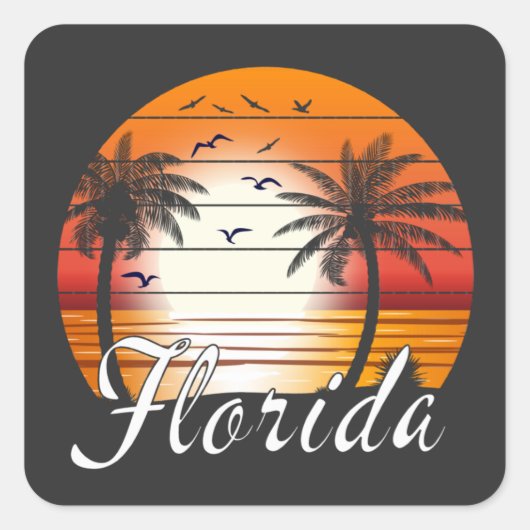  Florida USA Palm Trees Summer Beach Vierkante Sticker (Voorkant)