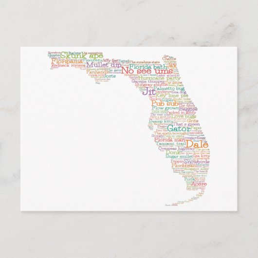 Florida USA Slang Word Art Map Briefkaart (Voorkant)