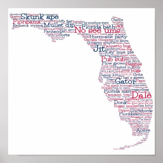 Florida USA Slang Word Art Map Poster (Voorkant)