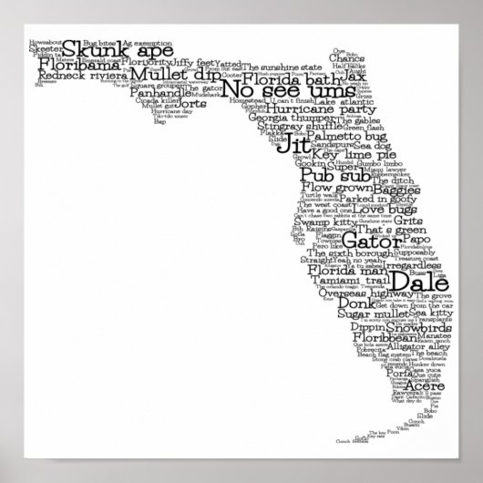 Florida USA Slang Word Art Map Poster (Voorkant)