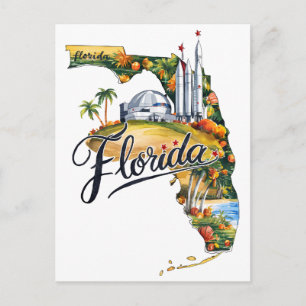Florida USA Staat Vorm Vintage Waterverf Briefkaart