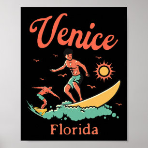 Florida Venice Fl Surfer Surfen Strand Vissen Pier Poster