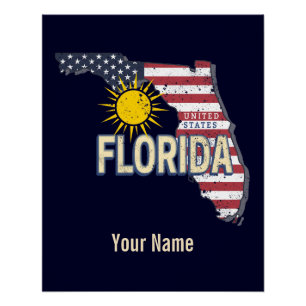 Florida Verenigde Staten Retro Kaart  Verenigde St Perfect Poster