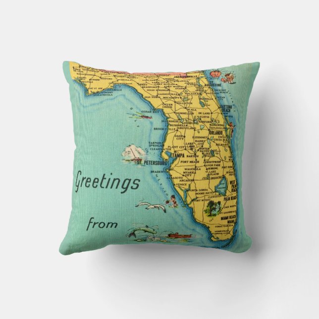 Florida Vintage Kaart  Kussen (Achterkant)