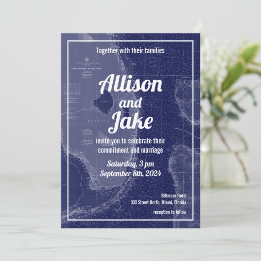 Florida Vintage Kaart Trouw Uitnodiging (Staand voorkant)