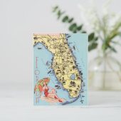 Florida vintage reiskaart met attracties briefkaart (Staand voorkant)