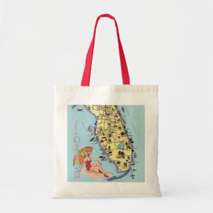 Florida vintage reiskaart vrouw op het strand tote bag