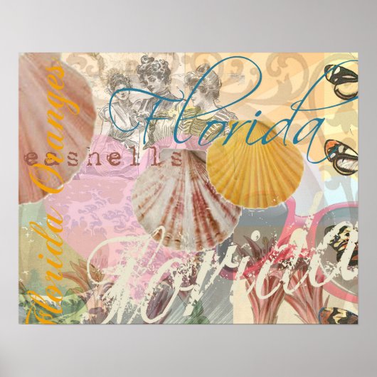 Florida Vintage Reizen Strand Schelp Kunst Poster (Voorkant)