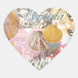 Florida Vintage Travel Beach Seashell Shell Art Hart Sticker