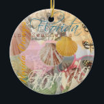Florida Vintage Travel Beach Seashell Shell Art Keramisch Ornament<br><div class="desc">Florida - Dit prachtige afbeelding van Florida dingen is gemaakt van oude strandelijke afbeeldingen en Florida ephemra, allemaal samen geplaatst in een prachtige roze en oranje collage. De Florida Travel Beach collage shows ouderwetse badschoonheden, grote zeeschelpen, en gedurfde Florida belettering over het afbeelding. Er zijn vlinders en zonnebrillen, want dat...</div>
