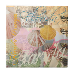Florida Vintage Travel Beach Seashell Shell Art Tegeltje