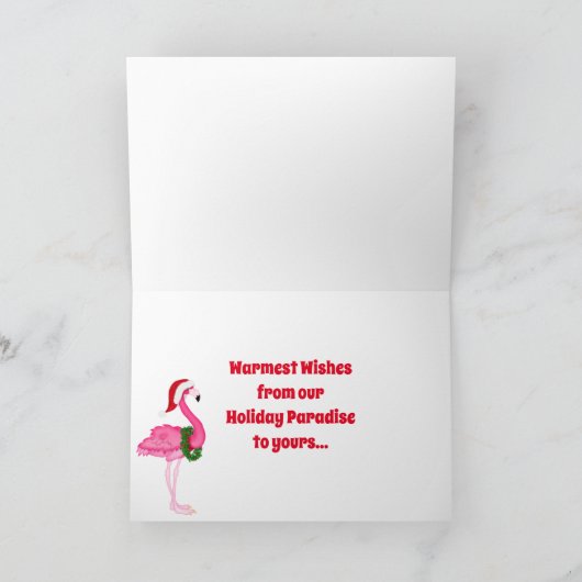 Florida Vrolijk Kerstfeest Santa en Flamingo Beach Feestdagen Kaart (Binnen)
