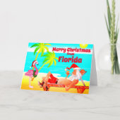 Florida Vrolijk Kerstfeest Santa en Flamingo Beach Feestdagen Kaart (Voorkant)
