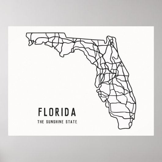 Florida VS State wegenkaart - Sunshine State kaart Poster (Voorkant)