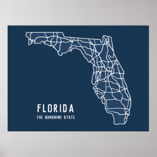 Florida VS State wegenkaart - Sunshine State kaart Poster