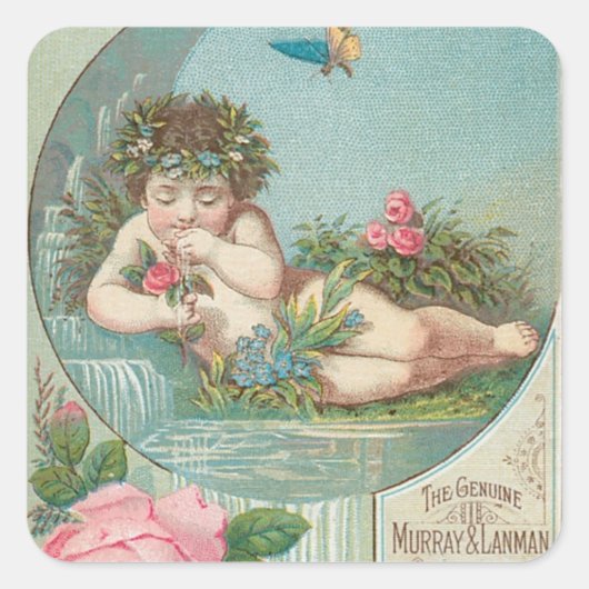 Florida Water en Cherub 1888 Vierkante Sticker (Voorkant)