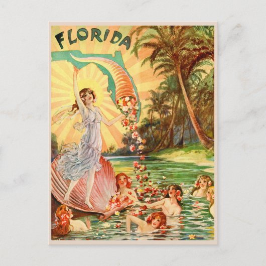 Florida waternimfen vintage toerisme illustratie briefkaart (Voorkant)