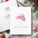 Florida Waterverf Roze Flamingo Beach Kerstmis Feestdagen Kaart<br><div class="desc">Vier het seizoen met zon en stijl met behulp van deze kerstkaarten met logo, ideaal voor bedrijven die een tropische twist willen sturen op traditionele begroetingen. Deze gevouwen kerstkaart is voorzien van een grillige waterverf roze flamingo versierd met een feestelijke krans en boog-het brengen van de geest van een florida...</div>