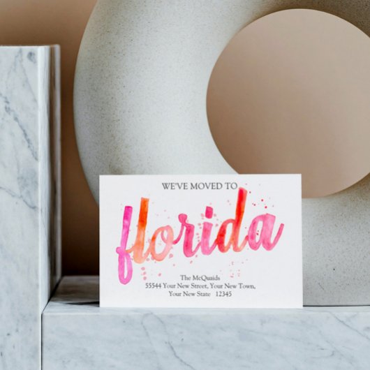 Florida We hebben verhuisd Hot Pinks Waterverf ver Aankondigingskaart