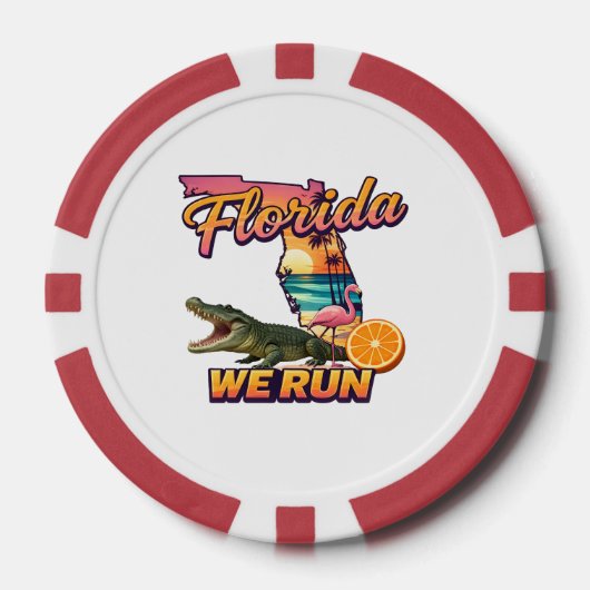 Florida We Run Zonsondergang Alligator Flamingo Sp Poker Chips (Voorkant)