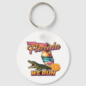 Florida We Run Zonsondergang Alligator Flamingo Sp Sleutelhanger (Voorkant)