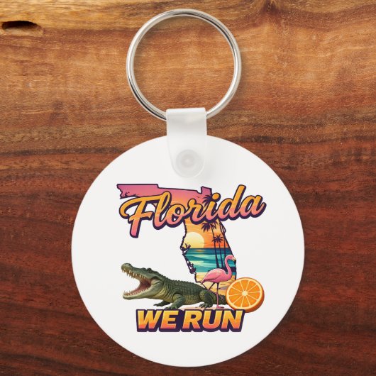 Florida We Run Zonsondergang Alligator Flamingo Sp Sleutelhanger (Voorkant)